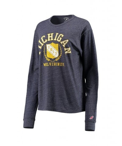 Women's Michigan Wolverines Seal Victory Falls Oversized Tri-Blend Long Sleeve T-shirt Heathered Navy $24.50 Tops