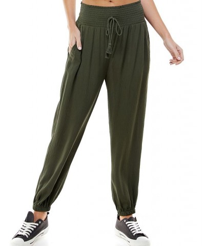 Juniors' Smocked Jogger Pants Green $13.78 Pants