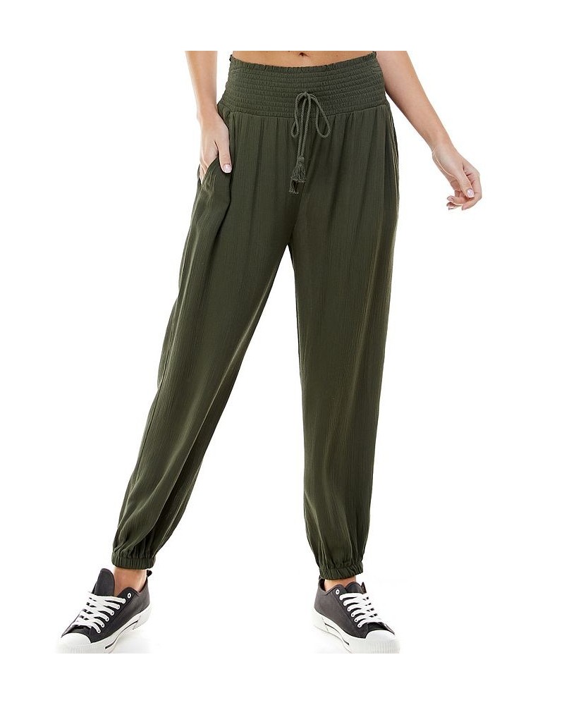 Juniors' Smocked Jogger Pants Green $13.78 Pants