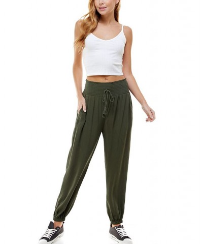 Juniors' Smocked Jogger Pants Green $13.78 Pants