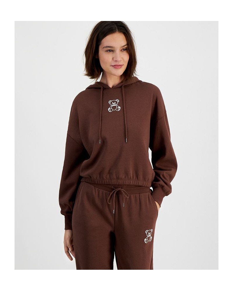 Juniors' Graphic-Print Cropped Hoodie Brown $13.10 Sweatshirts