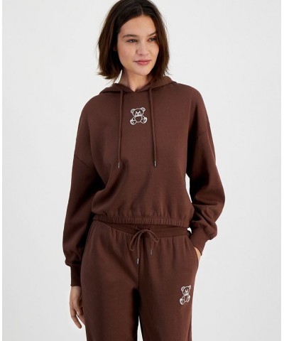 Juniors' Graphic-Print Cropped Hoodie Brown $13.10 Sweatshirts