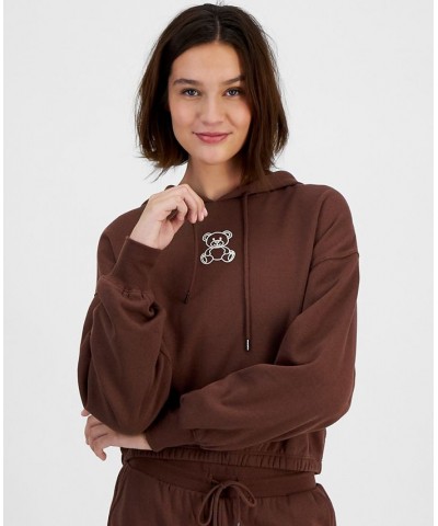 Juniors' Graphic-Print Cropped Hoodie Brown $13.10 Sweatshirts