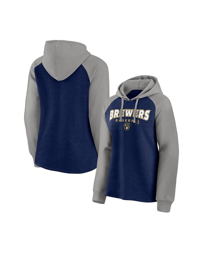 Women's Branded Navy Gray Milwaukee Brewers Recharged Raglan Pullover Hoodie Navy, Gray $38.99 Sweatshirts