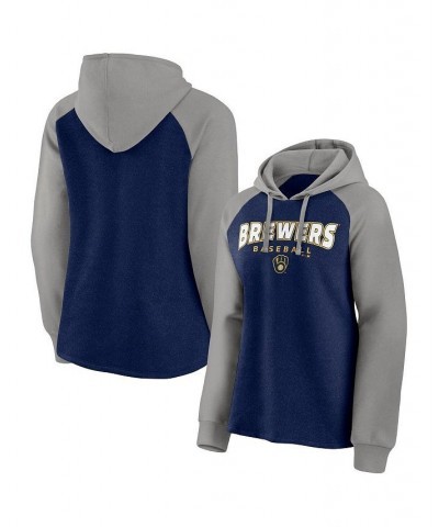 Women's Branded Navy Gray Milwaukee Brewers Recharged Raglan Pullover Hoodie Navy, Gray $38.99 Sweatshirts