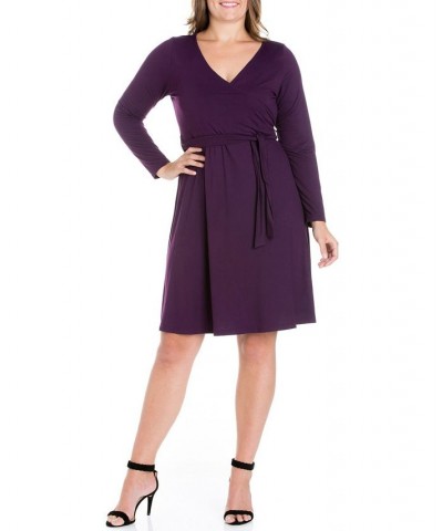 Women's Plus Size Classic Belted Dress Purple $17.80 Dresses