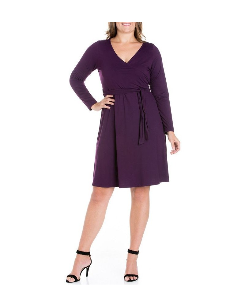 Women's Plus Size Classic Belted Dress Purple $17.80 Dresses