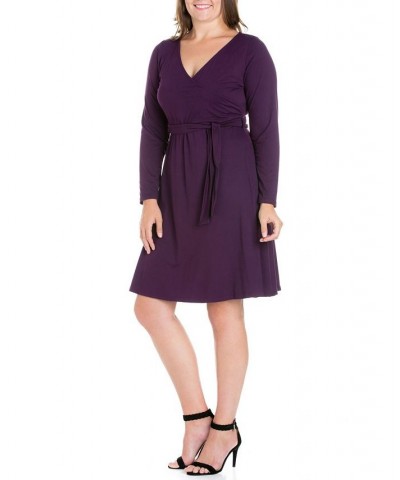 Women's Plus Size Classic Belted Dress Purple $17.80 Dresses