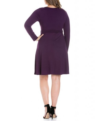 Women's Plus Size Classic Belted Dress Purple $17.80 Dresses