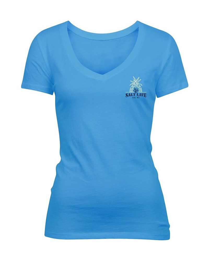 Women's Pineapple Resort Cotton T-Shirt Azure $19.80 Tops