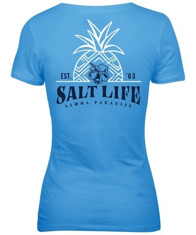 Women's Pineapple Resort Cotton T-Shirt Azure $19.80 Tops