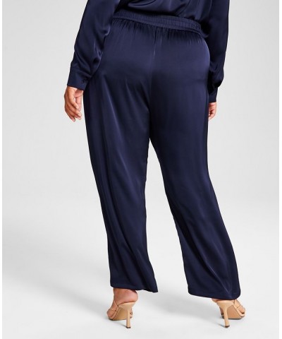 Trendy Plus Size Satin Wide-Leg Pants Blue $15.04 Pants