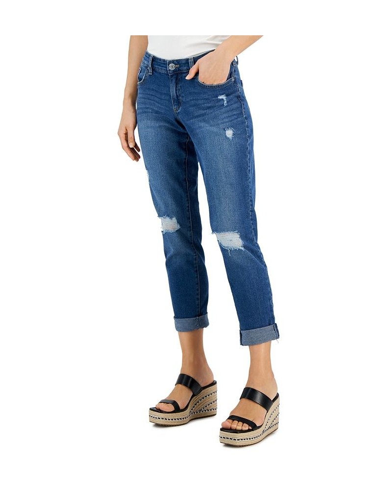 Women's Curvy Mid Rise Ripped Straight-Leg Jeans Portside Wash $22.06 Jeans