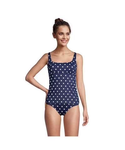 Women's Long Square Neck Underwire Tankini Swimsuit Top Adjustable Straps Deep sea polka dot $43.10 Swimsuits