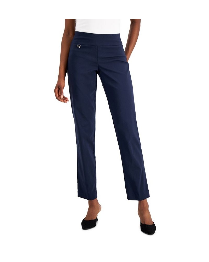 Women's Tummy-Control Pull-On Straight Leg Pants Blue $18.00 Pants