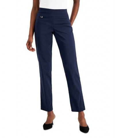 Women's Tummy-Control Pull-On Straight Leg Pants Blue $18.00 Pants