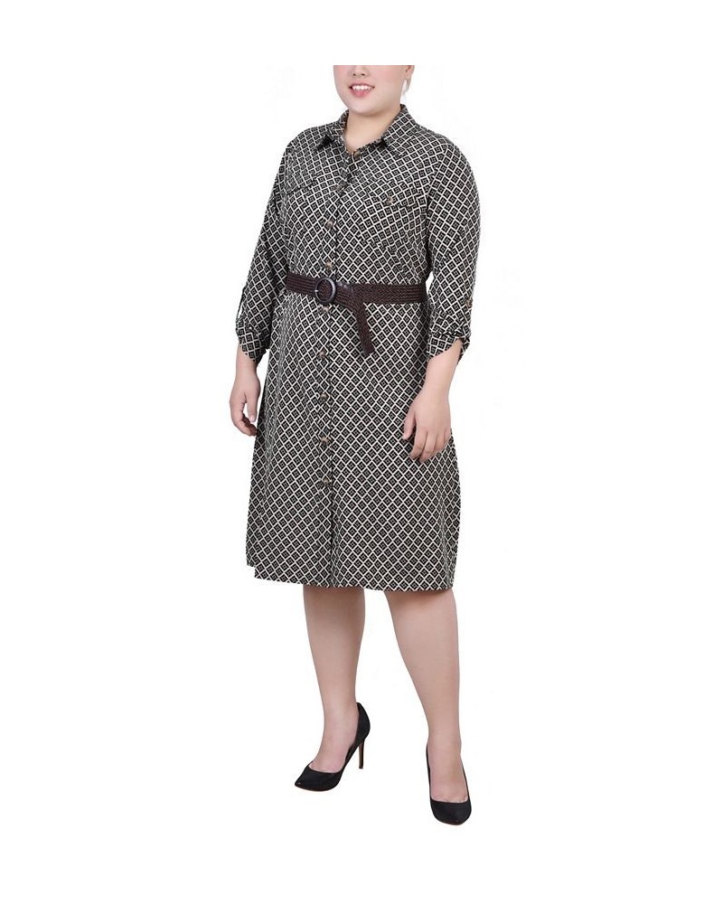 Plus Size 3/4 Roll Tab Sleeve Shirtdress Doeskin Black Allie $16.60 Dresses