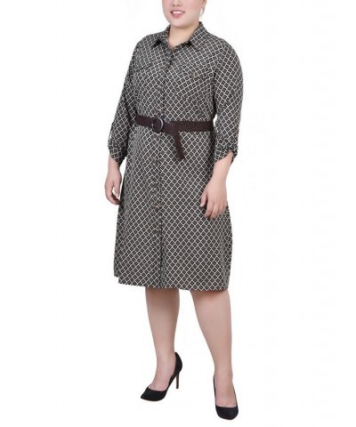 Plus Size 3/4 Roll Tab Sleeve Shirtdress Doeskin Black Allie $16.60 Dresses