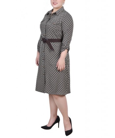 Plus Size 3/4 Roll Tab Sleeve Shirtdress Doeskin Black Allie $16.60 Dresses