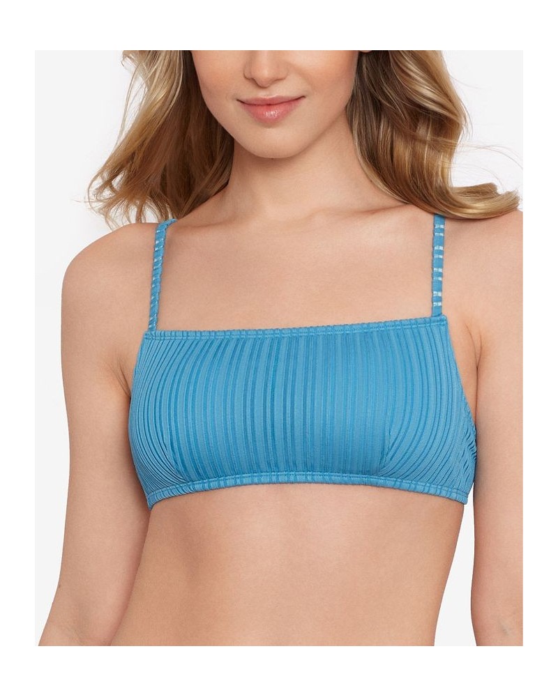 Juniors' Mesh Ribbed Bralette Bikini Top Blue $12.90 Swimsuits