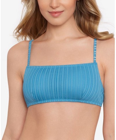 Juniors' Mesh Ribbed Bralette Bikini Top Blue $12.90 Swimsuits