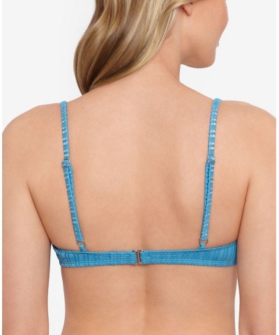 Juniors' Mesh Ribbed Bralette Bikini Top Blue $12.90 Swimsuits