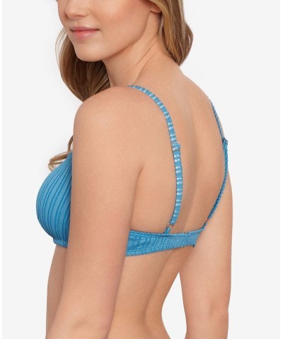 Juniors' Mesh Ribbed Bralette Bikini Top Blue $12.90 Swimsuits