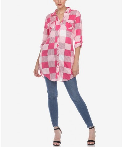 Women's Plaid Tunic Shirt Pink, White $20.52 Tops