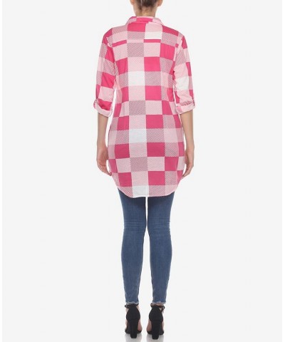 Women's Plaid Tunic Shirt Pink, White $20.52 Tops