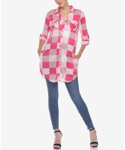 Women's Plaid Tunic Shirt Pink, White $20.52 Tops