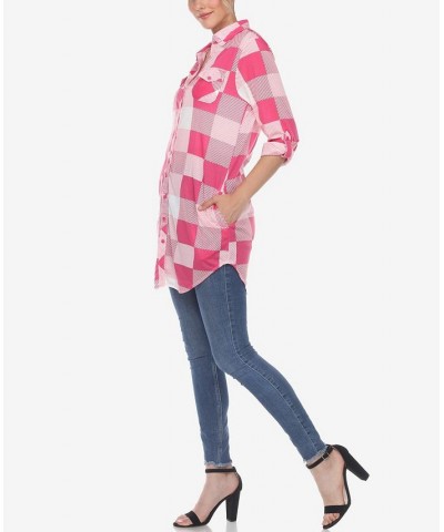 Women's Plaid Tunic Shirt Pink, White $20.52 Tops