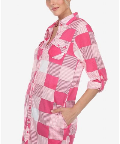 Women's Plaid Tunic Shirt Pink, White $20.52 Tops