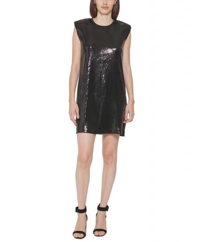 Sequined Sleeveless Shift Dress Black $23.93 Dresses