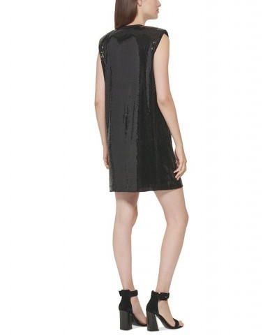 Sequined Sleeveless Shift Dress Black $23.93 Dresses