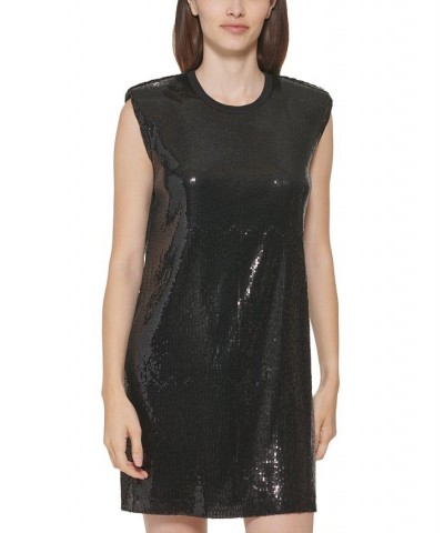 Sequined Sleeveless Shift Dress Black $23.93 Dresses