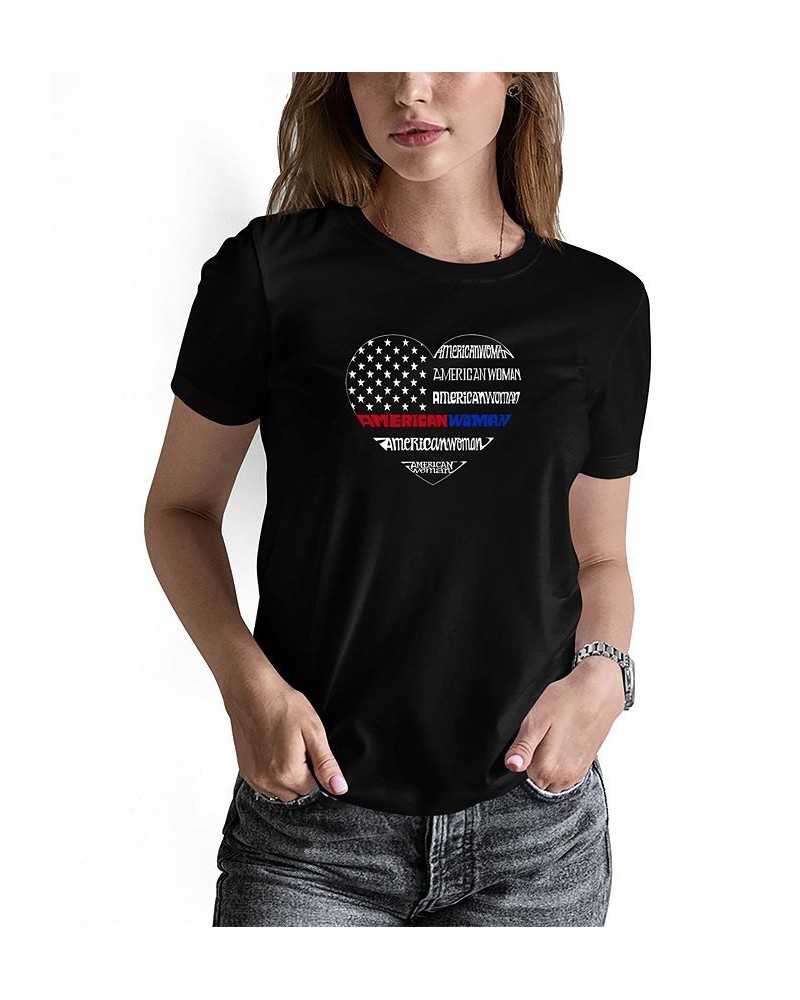 Women's American Woman Word Art T-shirt Black $16.10 Tops