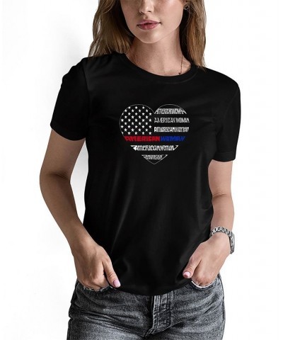 Women's American Woman Word Art T-shirt Black $16.10 Tops