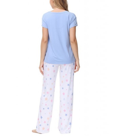 Ink Ivy Women's Knit V Neck Short Sleeve Top with Lounge Pant Set of 2 Pastel Stars $23.00 Sleepwear