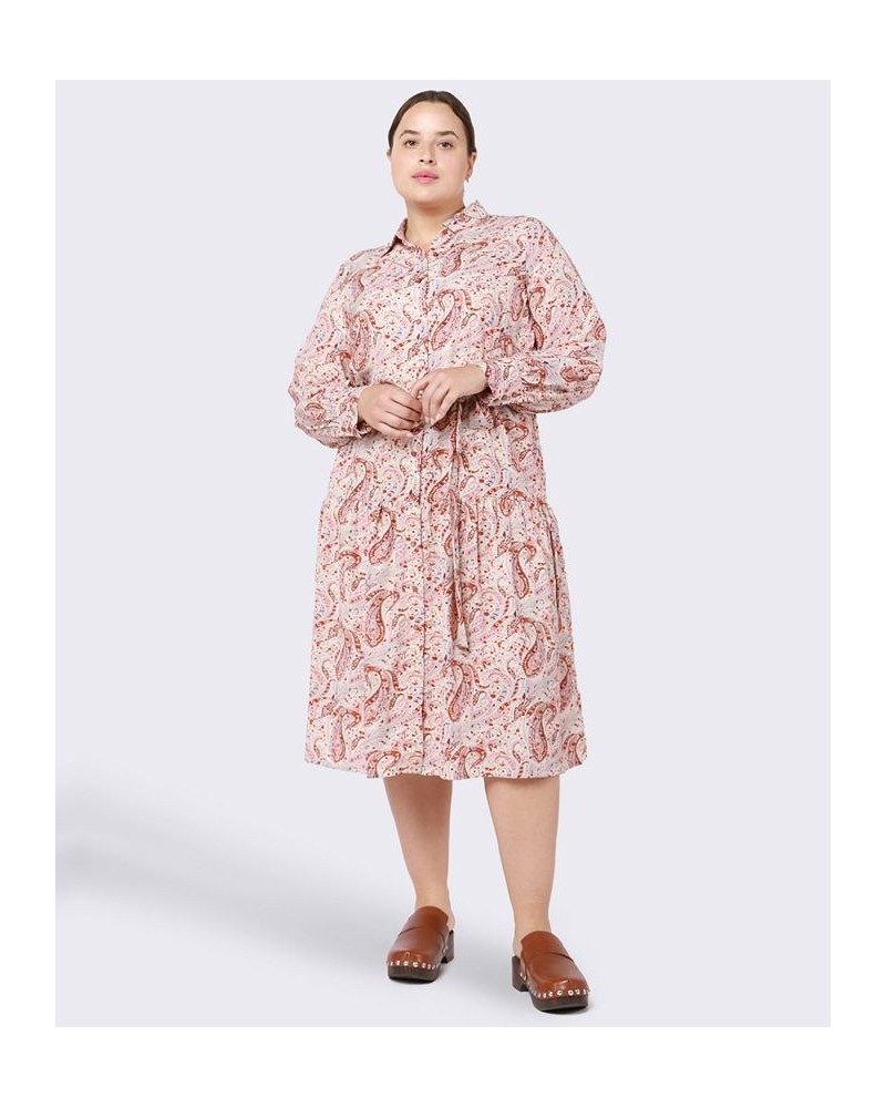 Trendy Plus Size Long-Sleeve Tiered Midi Shirtdress Peacock $18.25 Dresses