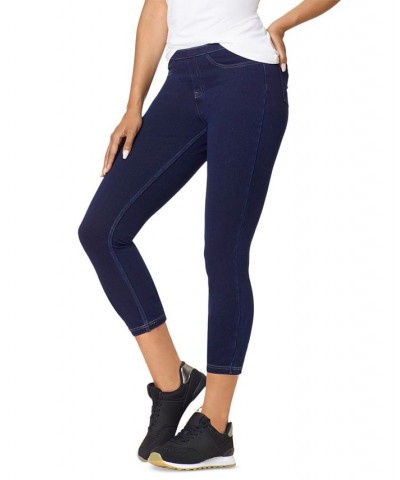 Women's Pull-On Mid-Rise Denim Capri Leggings Dark Wash $28.00 Pants