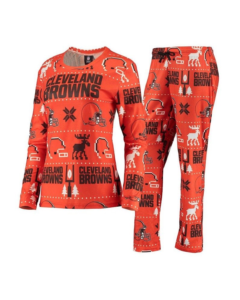 Women's Orange Cleveland Browns Ugly Pajamas Set Orange $28.70 Pajama