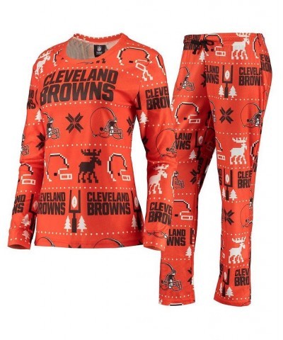 Women's Orange Cleveland Browns Ugly Pajamas Set Orange $28.70 Pajama