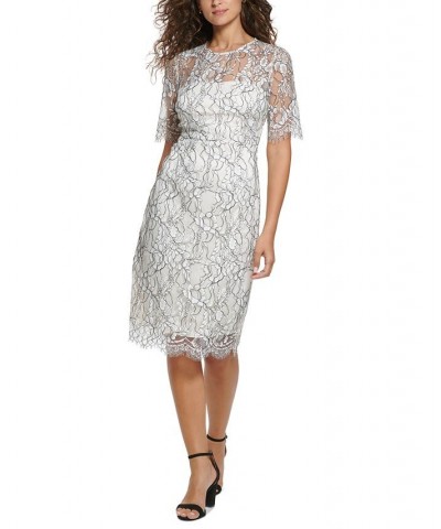 Women's Short-Sleeve Lace Sheath Dress Ivory Multi $78.32 Dresses