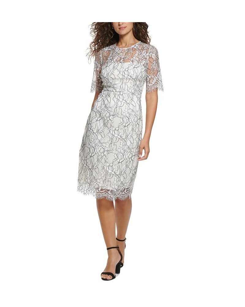 Women's Short-Sleeve Lace Sheath Dress Ivory Multi $78.32 Dresses