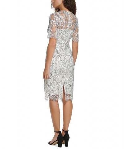 Women's Short-Sleeve Lace Sheath Dress Ivory Multi $78.32 Dresses