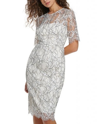 Women's Short-Sleeve Lace Sheath Dress Ivory Multi $78.32 Dresses