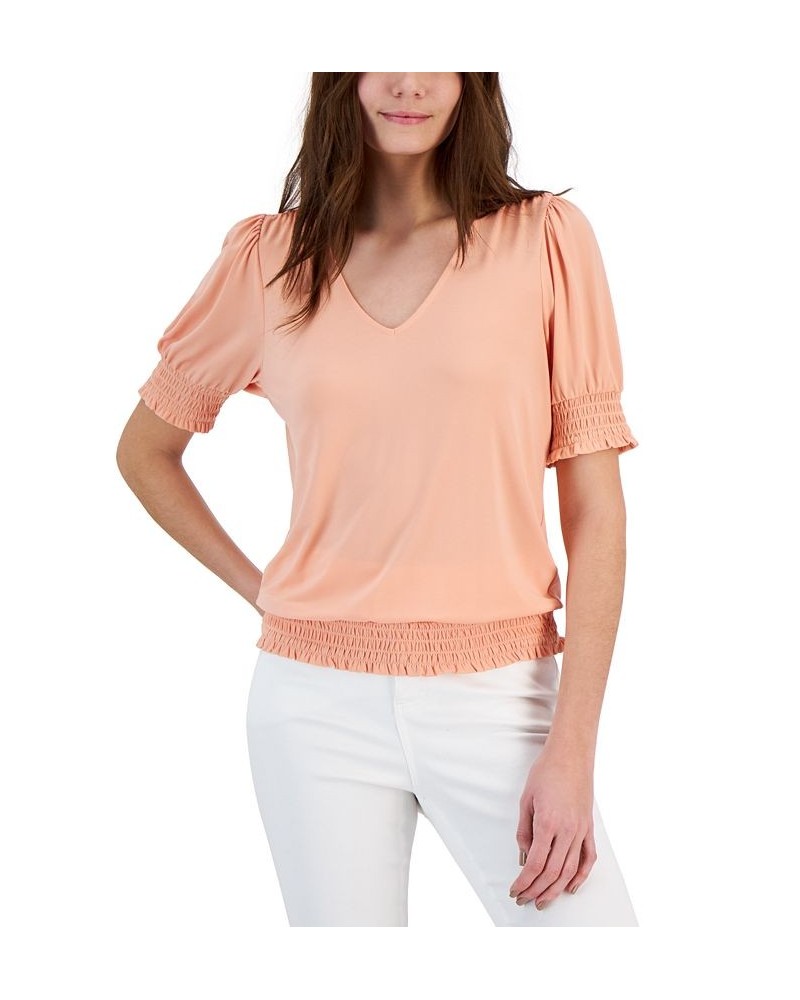 Women's Smocked-Trim Top Pink $14.58 Tops