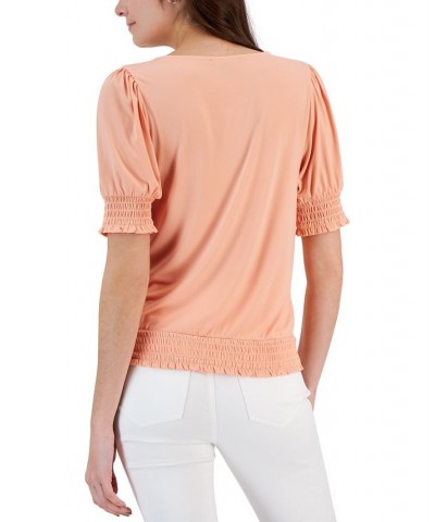 Women's Smocked-Trim Top Pink $14.58 Tops