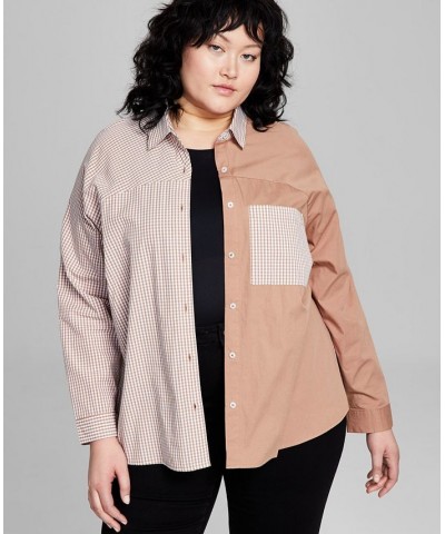 Trendy Plus Size Cotton Oversized Shirt Multi $15.87 Tops