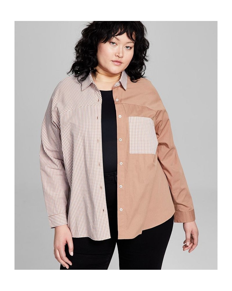 Trendy Plus Size Cotton Oversized Shirt Multi $15.87 Tops